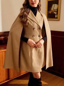 Vintamour Conjunto vintage elegante de 2 piezas con bolsillos, blazer de mezcla de lana y vestido de tirantes, vestido cruzado con solapa y capa, apto para uso casual, laboral u ocasiones festivas en otoño, ropa de otoño, atuendos de otoño para mujer, ropa de invierno para mujer, conjunto de Navidad para mujer, ropa de mujer elegante, vestidos elegantes para mujer, conjunto de mujer para invierno, abrigo de invierno para mujer, vestido de invierno para mujer, chaqueta de invierno para mujer, conjunto de invierno, vestidos de otoño para mujer - Caqui - Ver 3