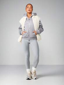 MISSGUIDED Áo hoodie có khóa kéo toàn thân vừa vặn thoải mái, có dây rút và túi ở giữa, tạo sự thoải mái khi mặc thường ngày - Xám - Xem 3