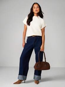 MISSGUIDED Cream Short Sleeve Knitted Sweater Round Neck Casual Top For Spring Summer - Apricot - View 3