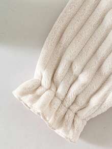 Souflis Souflis Conjunto de 3 peças para bebê menina, elegante, fofo, grosso, macio, de pelúcia, listrado, flanela, com acabamento em renda, gola Peter Pan, manga comprida, blusa, calças, faixa de cabeça com laço, conjunto de 3 peças - Bege - Ver 5