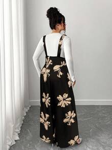 Elenzga Pantalones peto negro y blanco de talla grande, adecuados para primavera, verano y otoño - Negro - Ver 2