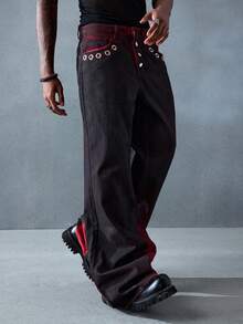 ROMWE MEN Grunge Punk Men's KPOP Distressed Washed Wide Leg Jeans - Black - View 5