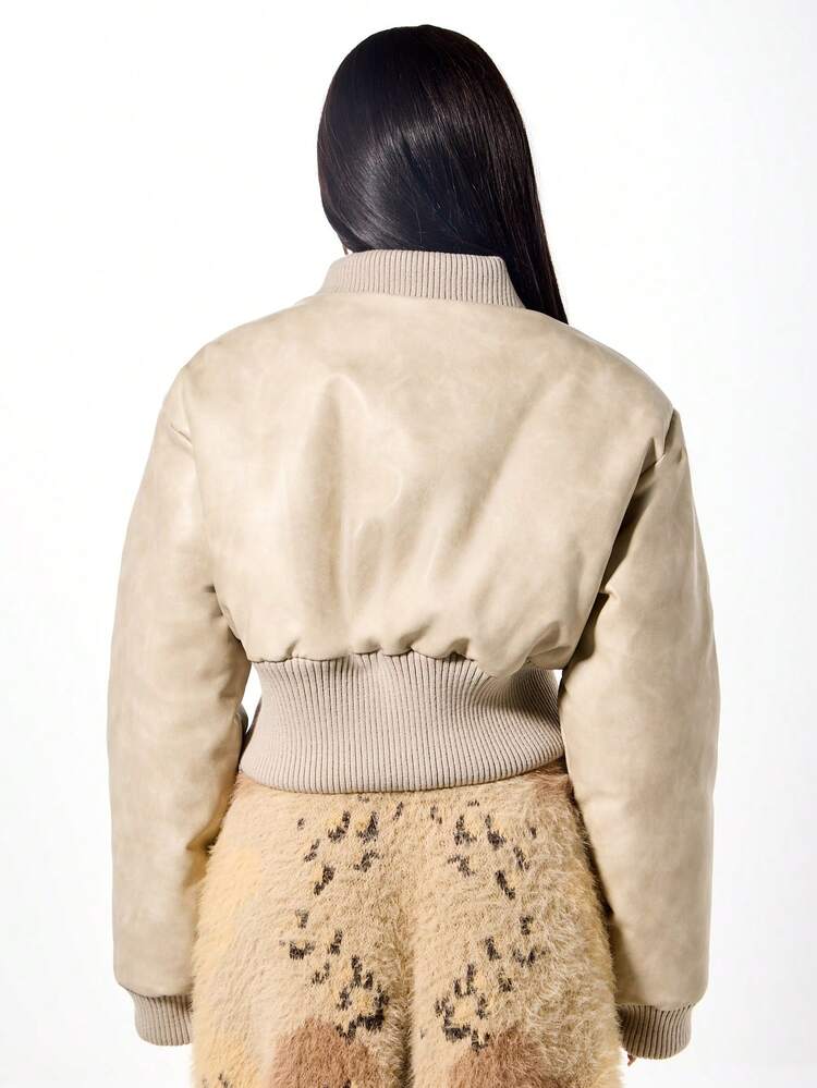 SUMWON WOMEN Oversized Cropped Bomber Jacket With Ribbed Trim