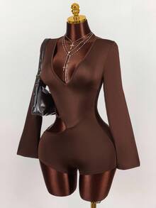 Amplova 时尚纯色露背交叉不对称性感连体裤