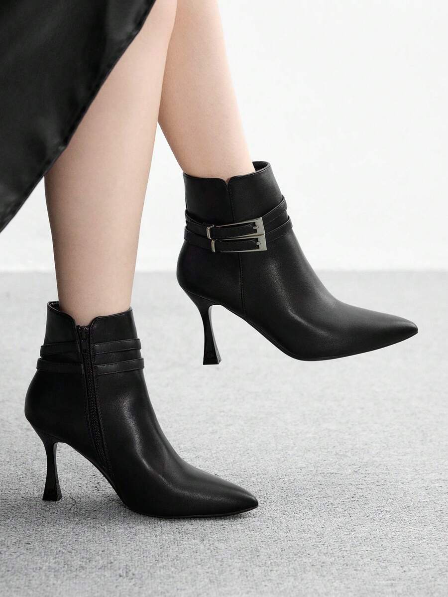 CUCCOO BIZCHIC Botas de tacón alto de color negro para mujer, estilo botín para uso diario