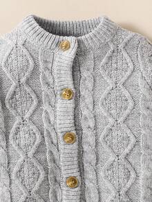 SHEIN Baby Casual Loose Long Sleeve Sweater Romper + Hat - Light Grey - View 4