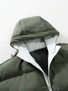 Manfinity Homme Men's Quilted Zip-Up Hooded Long Sleeve Padded Coat, Winter - Army Green - View 4