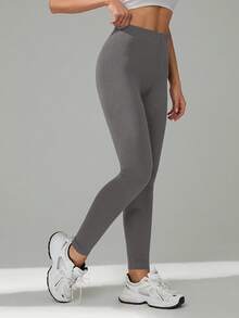 SHEIN Tall Leggings casuales de cintura alta y unicolor para mujer