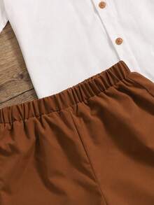 SHEIN Tween Boy Summer Casual Stand Collar Colorblock Button-Up Shirt And Shorts Set - Multicolor - View 4