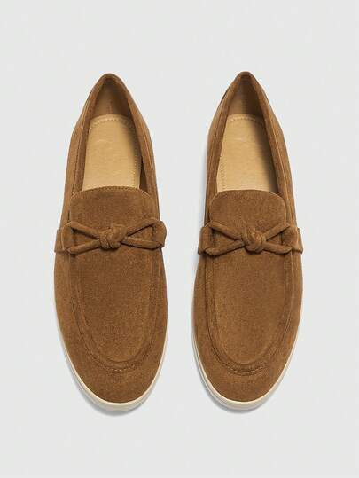 CUCCOO BIZCHIC 女士时尚棕色绒面革蝴蝶结设计舒适休闲乐福鞋，适合通勤、户外、旅行、购物、工作和日常穿着