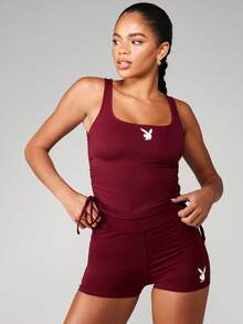 Missguided x Playboy 褶皱运动背心，带侧抽绳细节，适合健身房训练的合身运动服背心 - 酒紅色 - 查看 6
