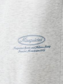 MISSGUIDED Heathered Drawstring Joggers For Women Casual Loose Fit Sweatpants With Cuffed Ankles Athleisure Lounge Pants - Light Grey - View 4