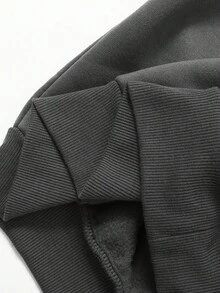 少女卡通图案宽松保暖连帽衫和心形印花喇叭裤两件套服装套装，深灰色 - 灰色 - 查看 8