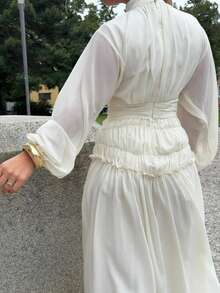 Jeta Ari Waist Cinching Lantern Sleeve Midi Dress Maxi Women Outfit - Apricot - View 3