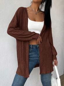 SHEIN Essnce 秋冬落肩开襟大衣 - 咖啡棕 - 查看 3