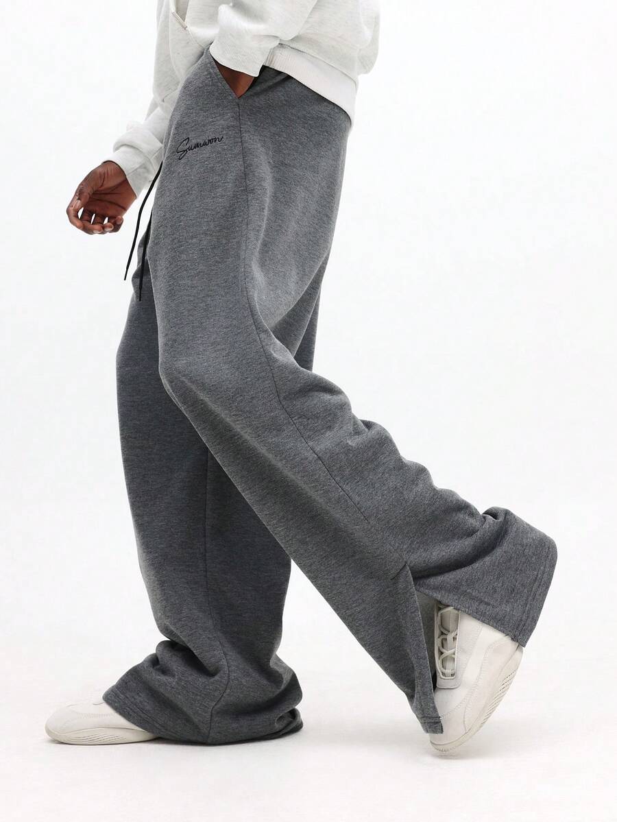 SUMWON Heathered Wide Leg Sweatpants With Drawstring Waist Casual Comfort Lounge