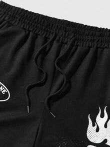 ROMWE MEN Street Life Men's Slogan Print Sweatpants, Suitable For Everyday Wear, Spring/Summer - Black - View 3
