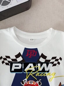 SHEIN | PAW Patrol 男童夏季休闲卡通狗和字母图案短袖T恤 - 白色 - 查看 4