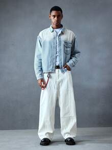 ROMWE MEN Street Life Men's Figure Print Ombre Denim Jacket - Blue - View 6