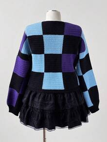 Sunspun Áo len cardigan tay dài hở trước họa tiết kẻ caro Halloween cỡ lớn cho nữ, mùa thu/đông - Nhiều màu - Xem 2