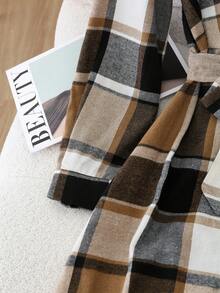 SHEIN Franclia Casual Urban Commuting Retro Plaid Long-Sleeved Belted Women's Autumn And Winter Mid-Length Shirt Dress, Elegant Women's Outfits, Stylish And Chic Women's Suits, Thanksgiving Outfits, New Year's Clothing. - Khaki - View 6