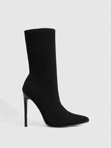 CUCCOO SZL Botas de tacón de aguja y punta fina con diseño slip-on hasta la pantorrilla, de estilo sexy y de moda - Negro - Ver 3