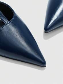 CUCCOO BIZCHIC Zapatos de tacón bajo con punta puntiaguda y correa de tobillo en color marrón café, adecuados para ir al trabajo, citas y fiestas, zapatos de primavera - Azul Marino - Ver 7