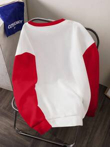 Teletubbies X SHEIN Men's Casual Colorblock Cartoon Pattern Crew Neck Sweatshirt, Autumn Graphic Print Long Sleeve