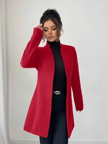 SHEIN Tall 女士休闲立领修身夹克 - 紅色 - 查看 5