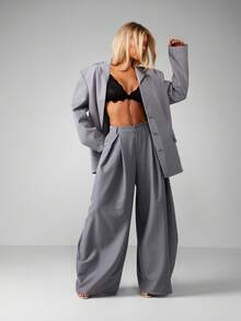 MISSGUIDED Diamante Blazer With Sparkly Details And Matching Wide Leg Trousers For Office Business Professional