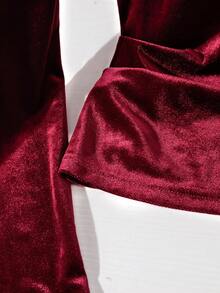 Selianne Burgundy Velvet V-Neck Pleated Casual T-Shirt, Vintage Style, Autumn/Winter - Burgundy - View 5