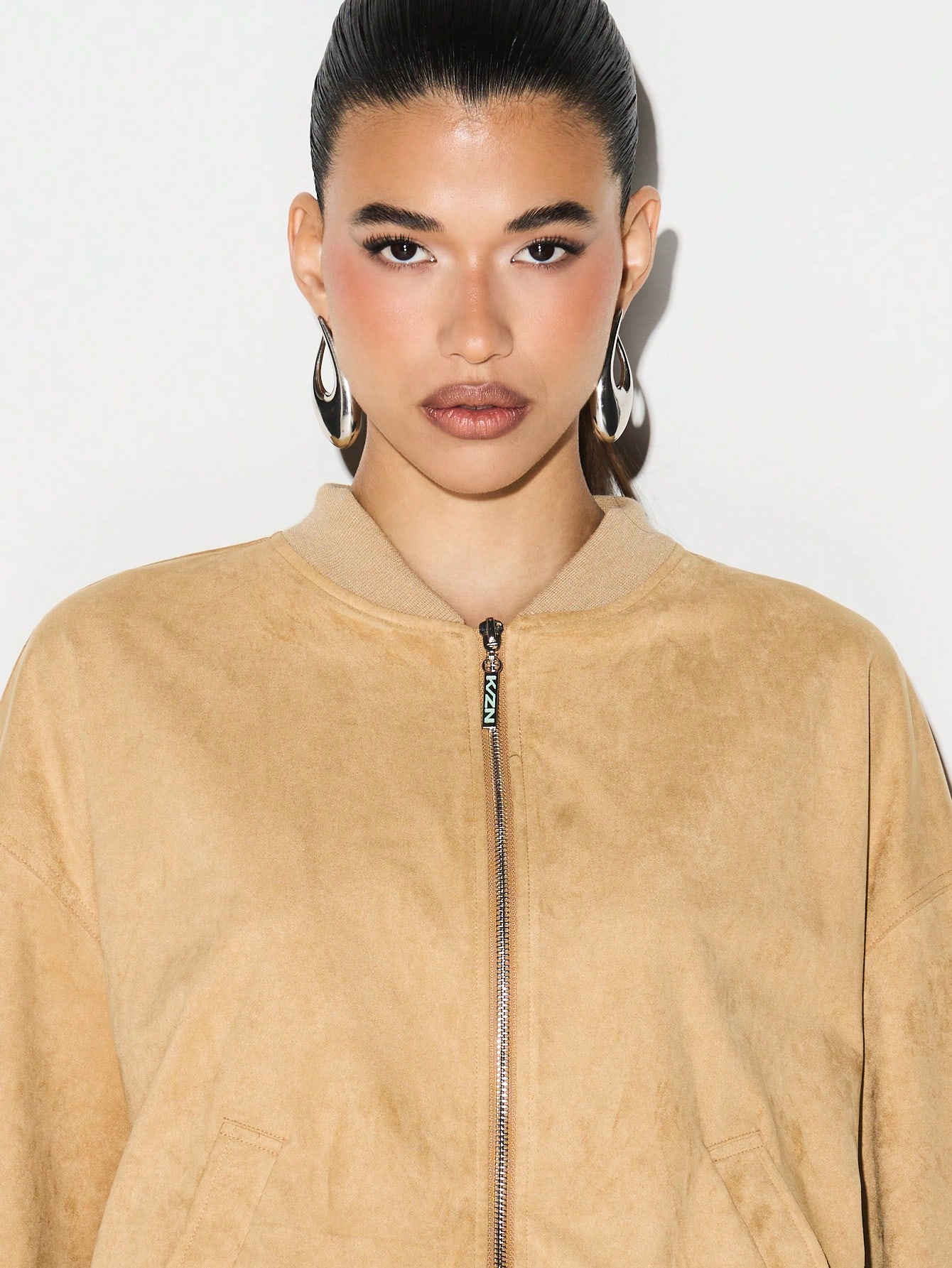 KIZN Oversized Faux Suede Bomber Jacket