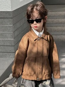 DAZY Young Boy Retro Casual Brown Jacket, Autumn