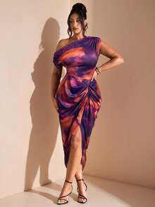 SHEIN BAE Váy midi xẻ tà, váy tốt nghiệp, váy sinh nhật cho nữ, váy in họa tiết tie-dye xẻ tà màu, váy dự tiệc cưới - Nhiều màu - Xem 6