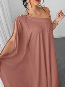 Elenzga Đầm tay cánh dơi cài nút cổ chéo dành cho nữ - Bụi hồng - Xem 7