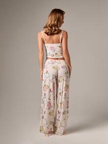 AiiRZ 女士印花睡衣套装，包括吊带上衣和阔腿裤，适合居家休闲和睡眠穿着。 - 彩色 - 查看 2