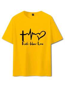 Manfinity Homme Men's Casual Heart & Letter Print T-Shirt, Summer - Yellow - View 2