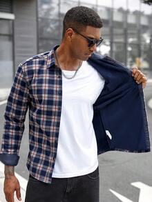 Manfinity CasualCool Men's Plaid Print Button Front Pocket Long Sleeve Shirt Flannels For Men Men Shirts Plaid Checkered Shirt Men Men Casual Long Sleeve Shirts Men Street Wear Shirt