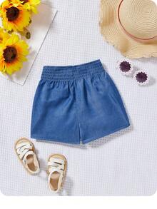SHEIN Quần short cạp chun đơn giản, đa năng, thoải mái cho bé gái, nhẹ nhàng cho mùa hè - Màu xanh lam - Xem 2