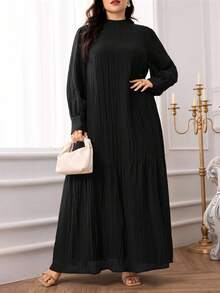 Veilorie Plus Size Elegant Solid Color Dress, Suitable For Party - Black - View 5