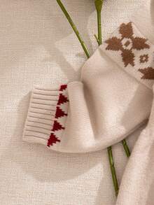 Souflis Souflis 女婴针织连衣裙，圆领长袖提花毛衣裙，红色针织蕾丝边毛衣裙，适合圣诞节、日常穿着、外出、聚会、节日，可作为礼物 - 杏色 - 查看 5