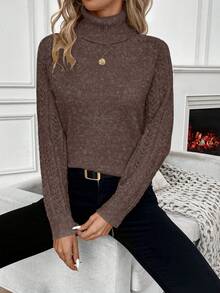 SHEIN Women's Basic Casual Turtleneck Long Sleeve Pullover Sweater, Christmas - Rusty Rose - View 3