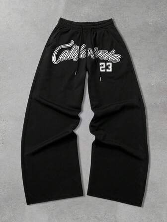 Street Life Pantaloni sportivi casual comodi e ampi con gamba dritta, colore nero