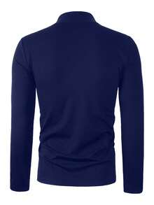 Manfinity Homme 男士休闲字母印花高领长袖T恤，秋季 - 寶藍色 - 查看 2