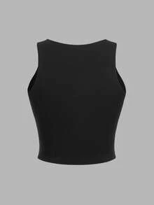SHEIN SXY Women Solid Color Hollow Out Short Ribbed Slim Fit Tank Top - Multicolor - View 10
