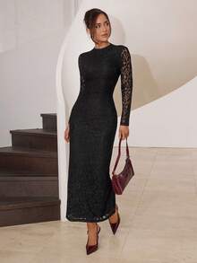 Modelyn Women's Sexy Elegant Backless Lace Bodycon Dress Open Back Dress Black Lace Dress - Black - View 7