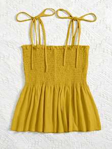 Trelyra Women's Solid Color Ruffle Hem Camisole Top For Vacation - Yellow - View 2