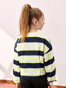 JNSQ Tween Girls Thick Fleece Sweatshirt, Round Neck Pullover Sweatshirt With Fun Striped & Letter Print Pattern, Suitable For Autumn, Winter Daily Wear, Outdoor Activities, Vacation, Streetwear, Party And Casual - White - View 2