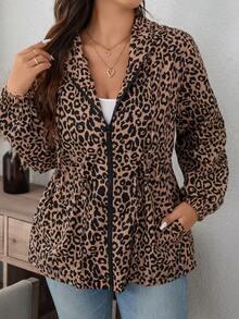 SHEIN LUNE Chaqueta con capucha con estampado todo sobre, cintura con cordón y bolsillos para otoño e invierno - Multicolor - Ver 1