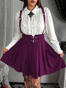 Whyspr Váy xòe ngắn thời trang xếp ly thanh lịch cỡ lớn màu tối - Màu tím - Xem 3